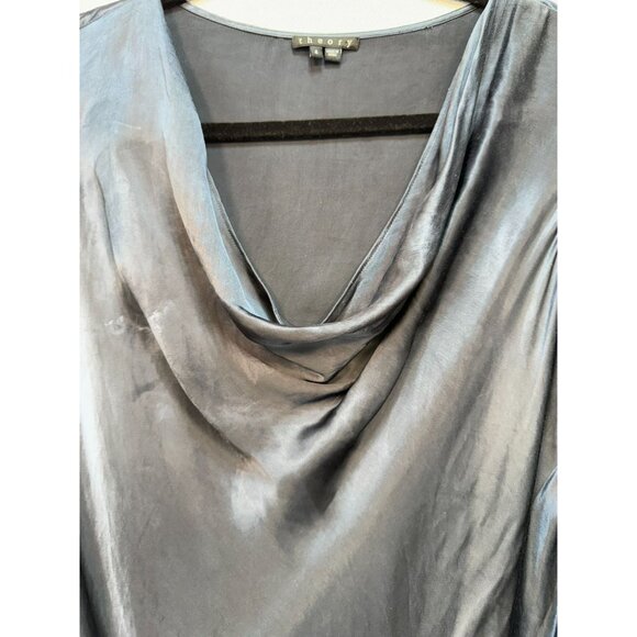 Vintage Theory Womens Cowl Neck Satin Mini Dress Size 4 Slate Gray 3/4 Sleeve - Picture 7 of 11